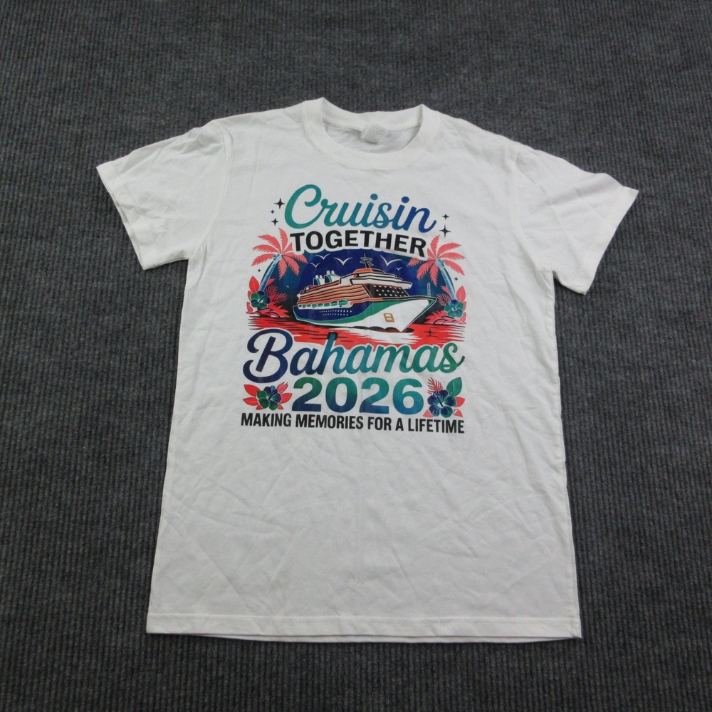 Cruisin Together Bahamas 2026 Shirt Mens L White Cotton Crew Neck Graphic Tee